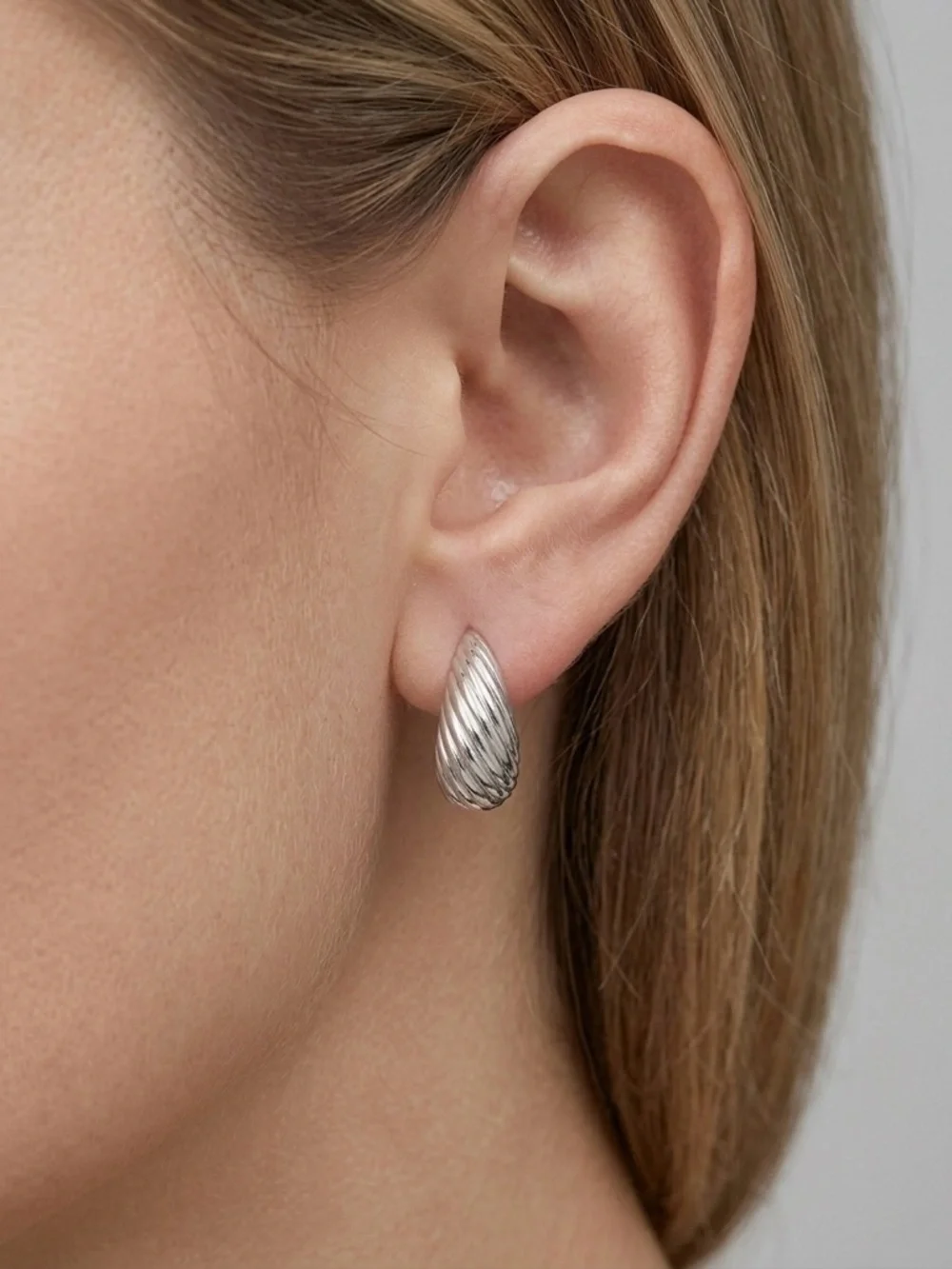 Silver Tone Twisted Hoop Stud Earrings | Platinum Plated | Luxury Jewelry